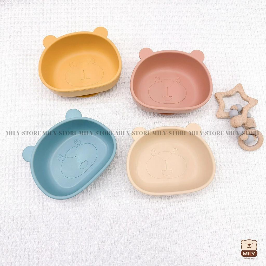 Bát ăn dặm chính hãng Mily hình gấu đế hít chống đổ.
