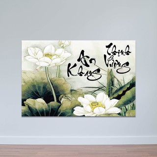 [Bao gồm khung] Tranh hoa sen | Tranh thư pháp chữ An Khang Thịnh Vượng T3963 tặng kèm đinh 3 chân, vòng tay phong thủy