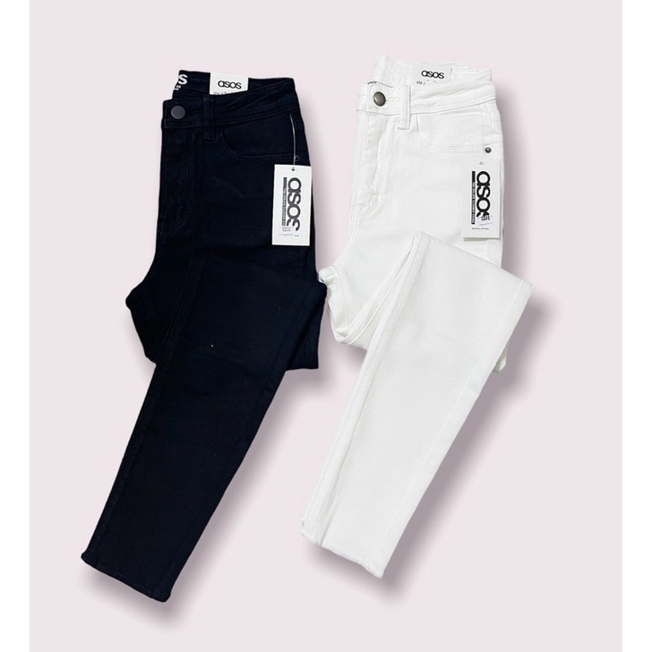Quần jean skinny xuất khẩu lai tua trắng đen