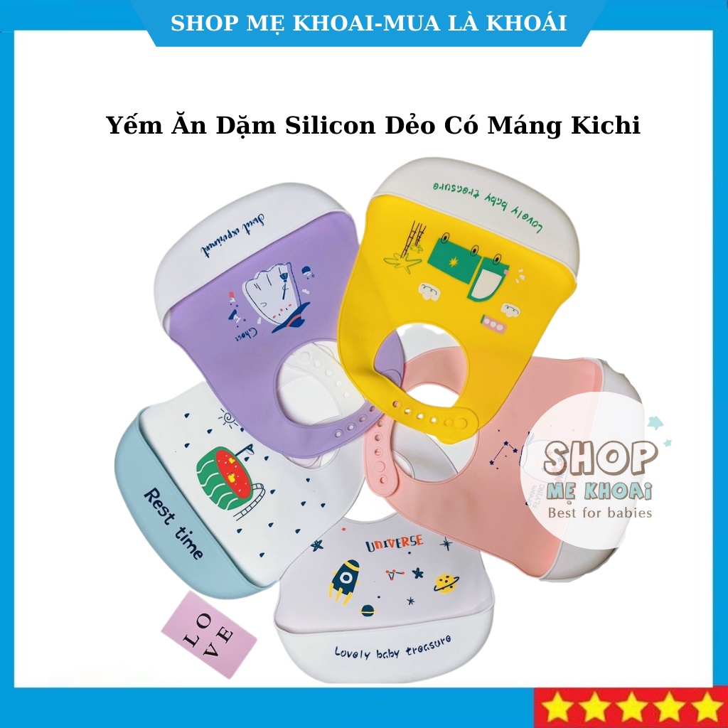Yếm Ăn Dặm Silicon Dẻo Có Máng Kichi-Sạch Sẽ, An toàn, Tiện Lợi, yếm ăn chống rơi vãi