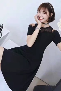 Váy đen hở vai cao cấp đen trắng