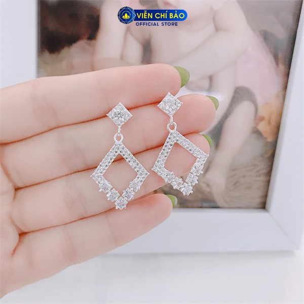 Bông tai bạc nữ hình thoi lấp lánh chất liệu bạc 925 thời trang phụ kiện trang sức nữ Viễn Chí Bảo B400463