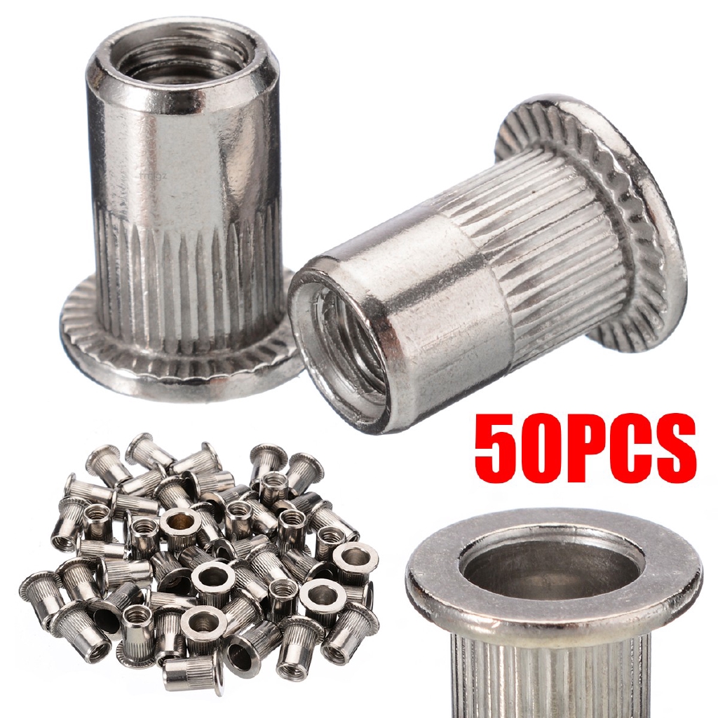50pcs New M6 Thread Stainless Steel Flat Head Rivet Nut Rivnut Insert Nutsert