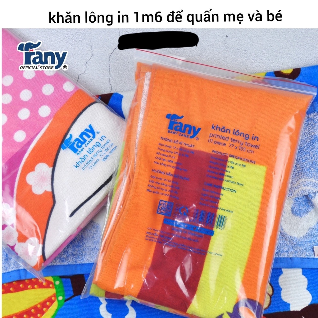 [KT 80*160cm] Khăn lông in Fany mỏng nhẹ dùng tắm và quấn bé