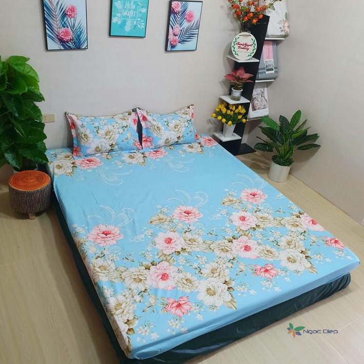 Ga trải giường kèm 2 vỏ gối poly cotton nhiều mẫu và kích thước