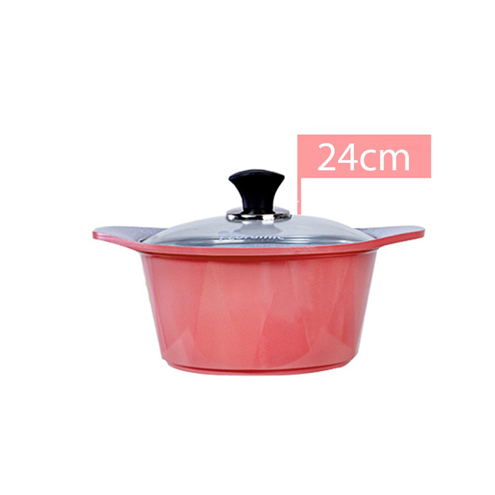 [Chính Hãng]Combo 63 3 món cao cấp, bộ 2 nồi đúc ceramic 2 tay cầm (size 18-24cm) và Chảo đúc chống dính vân đá