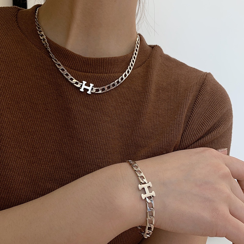 Vòng Cổ Mặt Chữ H Đơn Giản Cá Tính Phong Cách retro Hàn Quốc