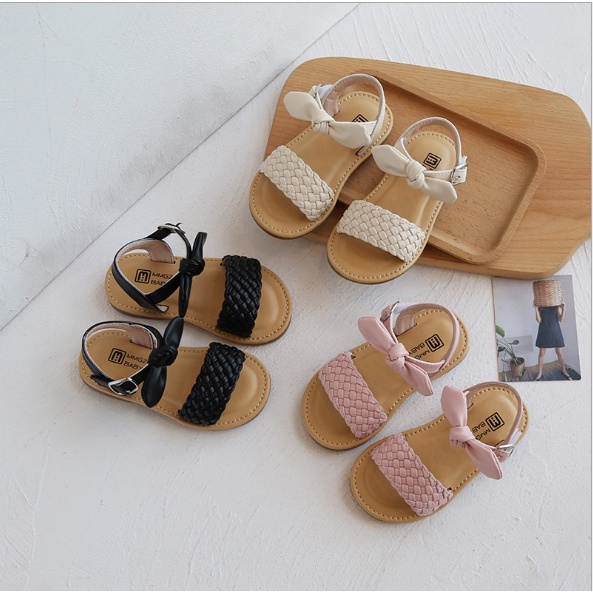 Sandal Quai Ngang Phối Quai Nơ Cực Yêu Cho Bé Gái K019