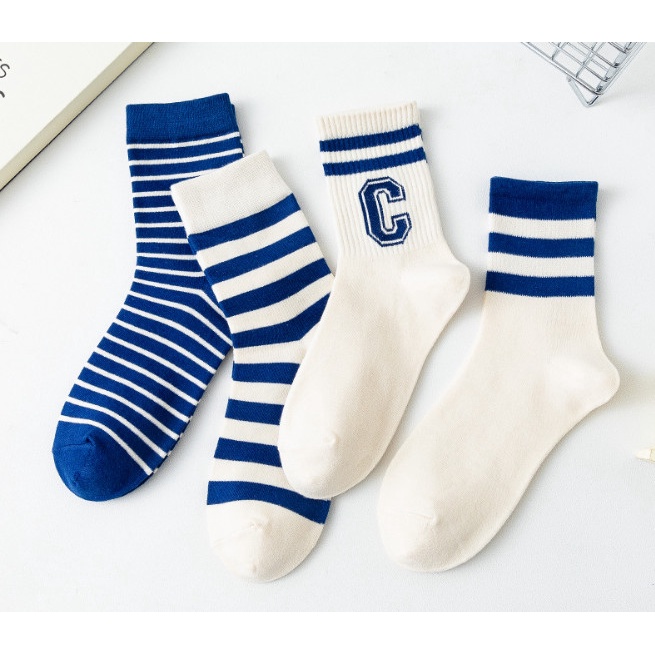 Vớ Tất chữ C màu kem xanh cao cổ Nam Nữ phong cách thể thao, trẻ trung, năng động.