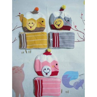 set khăn mũ Len mặt cười cho bé mẫu ngẫu nhiên