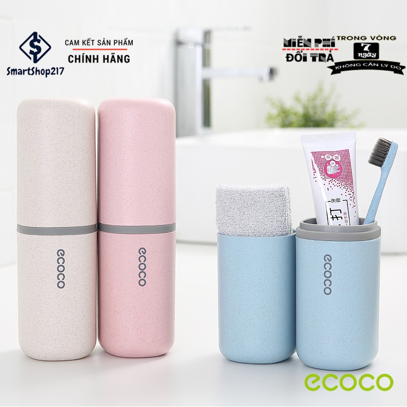 Cốc Để Bàn Chải Đánh Răng Và Khăn Mặt ECOCO 2 In 1 Làm Từ Rơm Lúa Mì