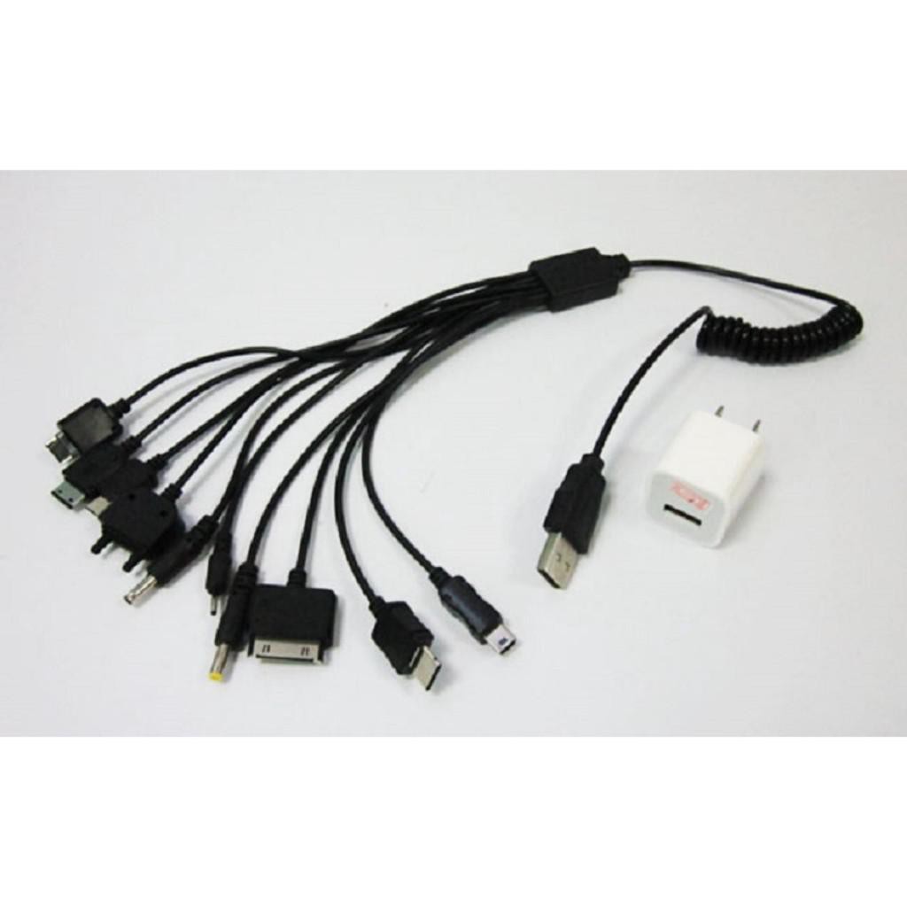 Bán (M08) Cáp sạc đa kết nối 10 đầu 2017 (dây xoắn-Đen) tặng kèm đốc sạc -dc1276 [hot WJL-1163 Siêu phải chăng