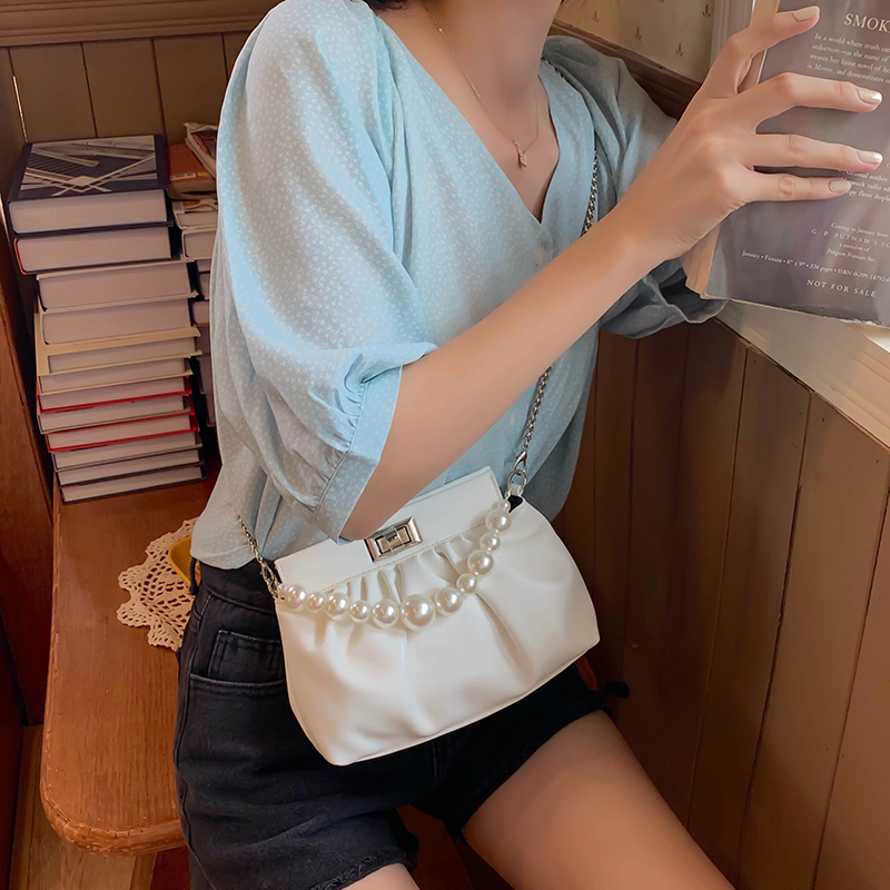 IELGY Túi đeo chéo dạng mây thiết kế đính ngọc trai nhân tạo duyên dáng dành cho phái đẹp