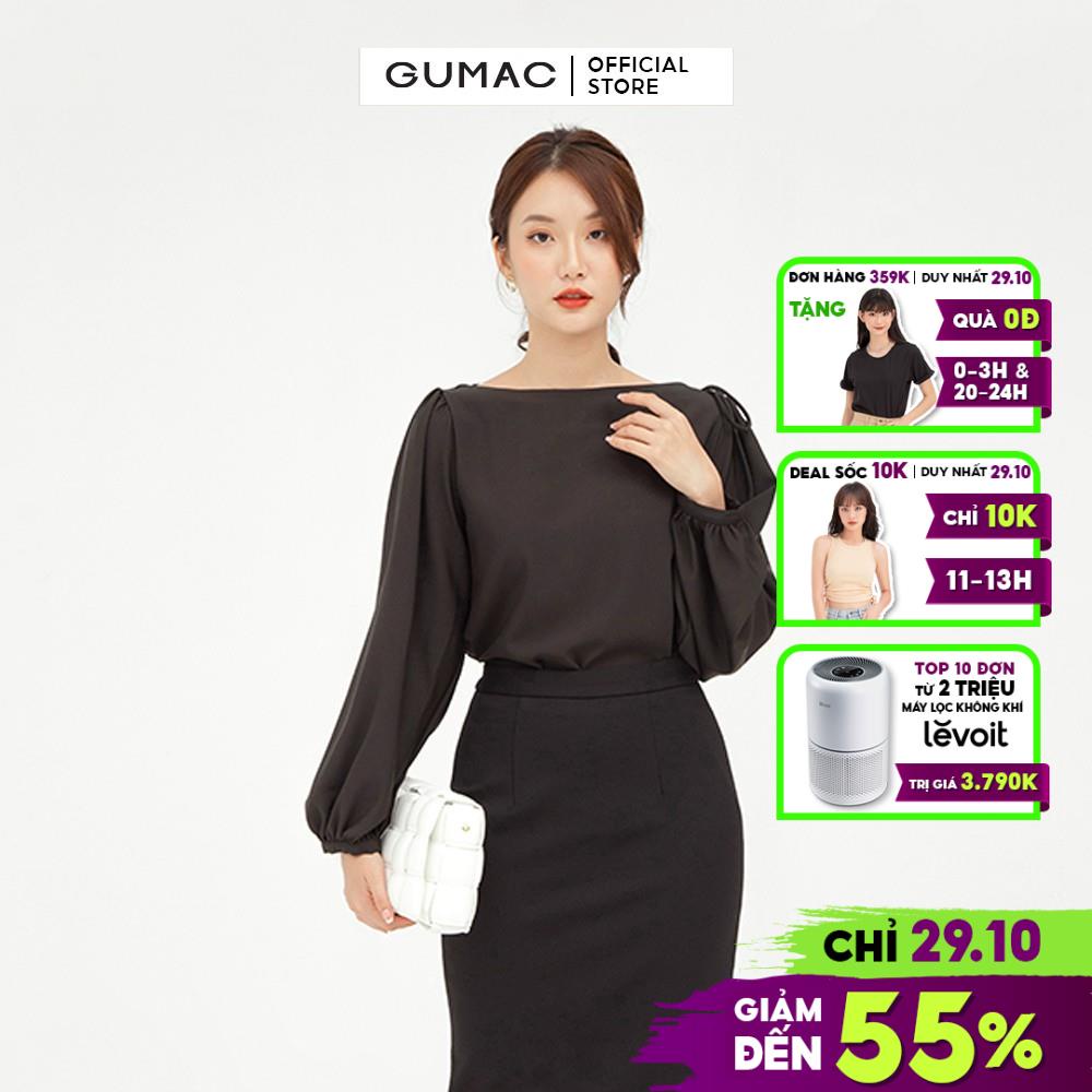 Áo sơ mi nữ cổ thuyền GUMAC tay dài, vải lụa mịn cao cấp AB592 - HÀNG MỚI VỀ