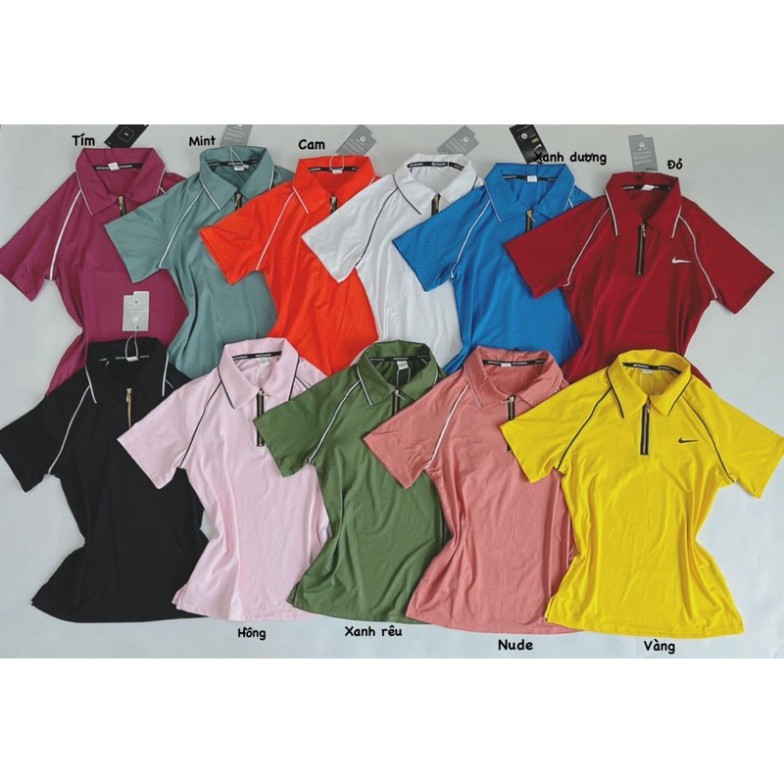 Áo Thể Thao Nữ Tay Ngắn Cổ Trụ Khóa Đồng Nk, Chất Thun Polly Co Giãn 4 Chiều Mịn, Đẹp