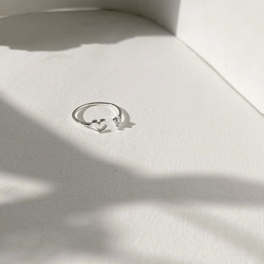 Nhẫn bạc nữ PANSY hình trái tim rỗng trơn basic - Nhẫn nữ bạc thiết kế hở cá tính