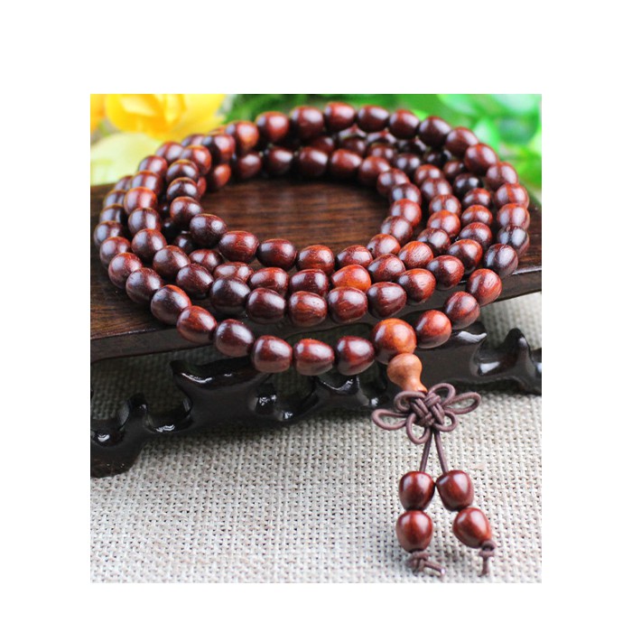 Vòng gỗ 108 hạt đàn hương đỏ hạt hình giọt nước