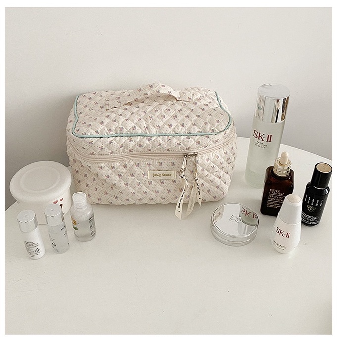 Túi Đựng Mỹ Phẩm Mềm Mại Họa Tiết Hoa Thời Trang Cho Nữ