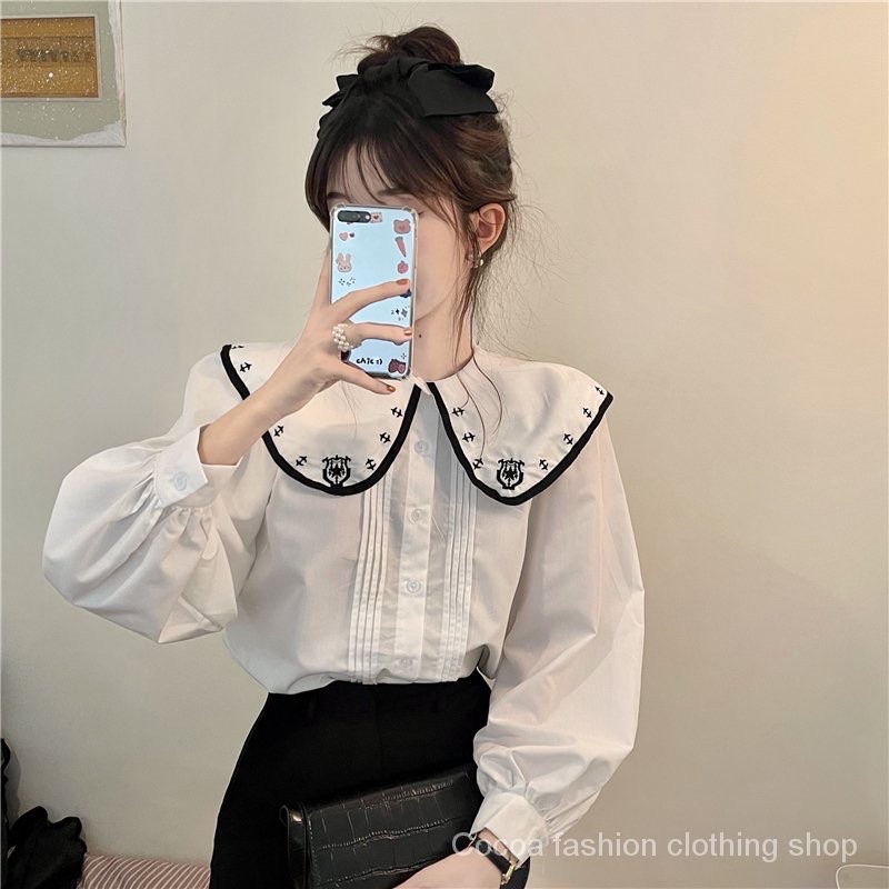 Áo sơ mi tiểu thư chất thô mịn mát- Áo dài tay cổ cách điệu siêu xinh
