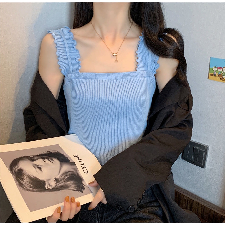 Áo dệt kim sát nách vải lông cừu dày giữ ấm mùa thu đông cho nữ