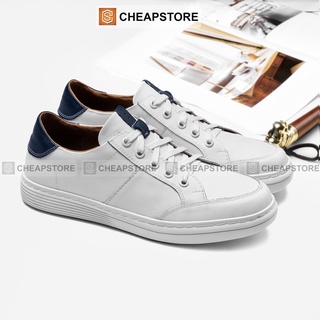 Giày da thể thao trắng CHEAPSTORE CS528 Trắng - Giày tăng chiều cao da bò thật (bảo hành 24 tháng)