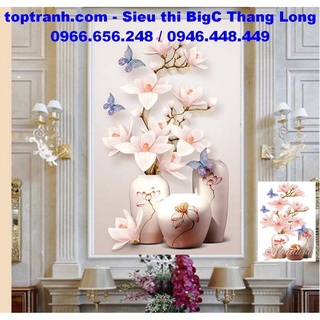 Tranh thêu chữ thập bình hoa lan hồng LV3261(chưa thêu) tranh thêu bình hoa đẹp