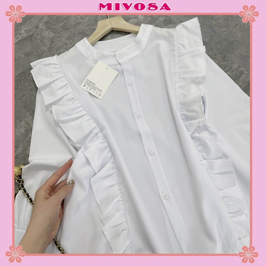 Áo sơ mi nữ bánh bèo cổ tàu áo sơ mi trắng học sinh MIVOSA SM003 | BigBuy360 - bigbuy360.vn