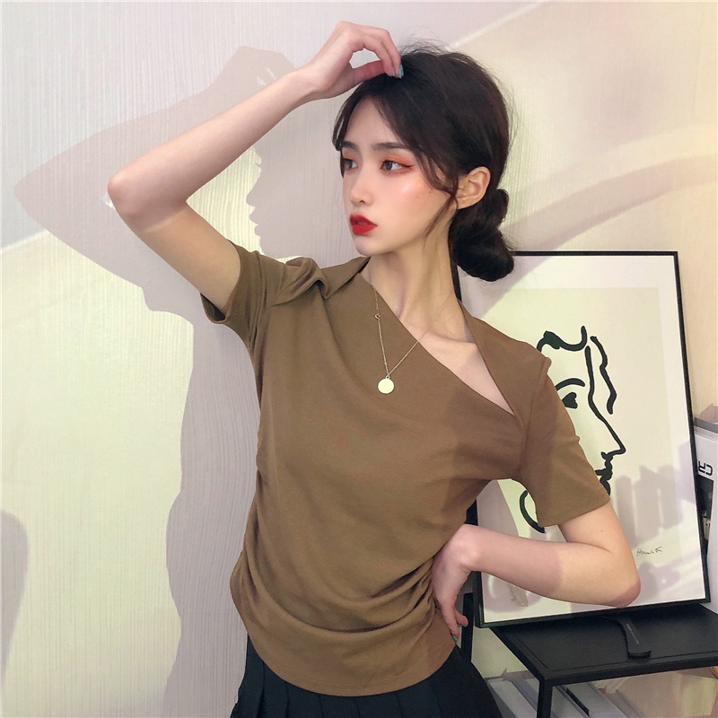 Áo thun nữ ngắn tay trơn màu hàn quốc