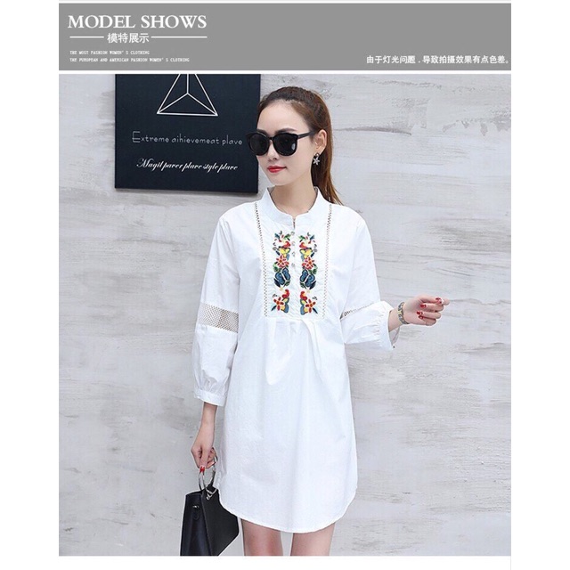 Đầm suông sơ mi phối lưới KL673T