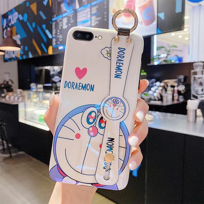 Vỏ điện thoại di động màu xanh Doraemon 8P iphone dễ thương 7plus dây đeo cổ tay mèo leng keng se2 siêu dễ thương cô gái