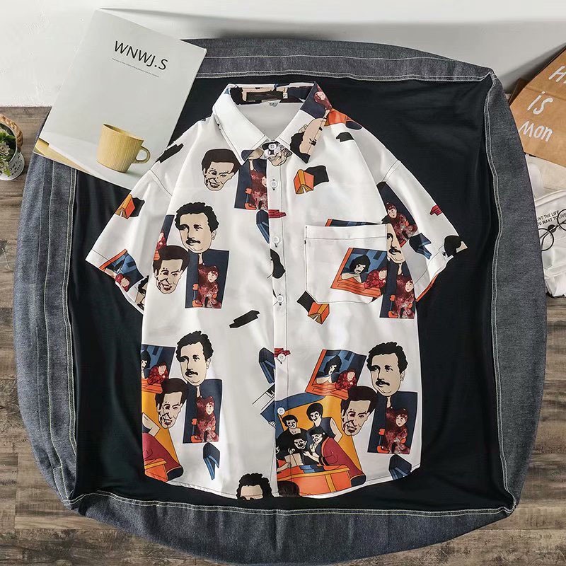 IELGY Retro Hong Kong Style Print Top Pocket Wind Original T-Shirt Character Print Korean Version Of The Trend