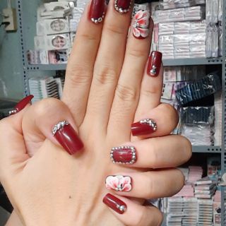 Bộ móng tay thiết kế k1 màu đỏ đô