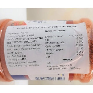 [Lọ 120g] BỘT ỚT CAYENNE [Belgium] METRO CHEF Chilli Powder Piment De Cayenne (cff)