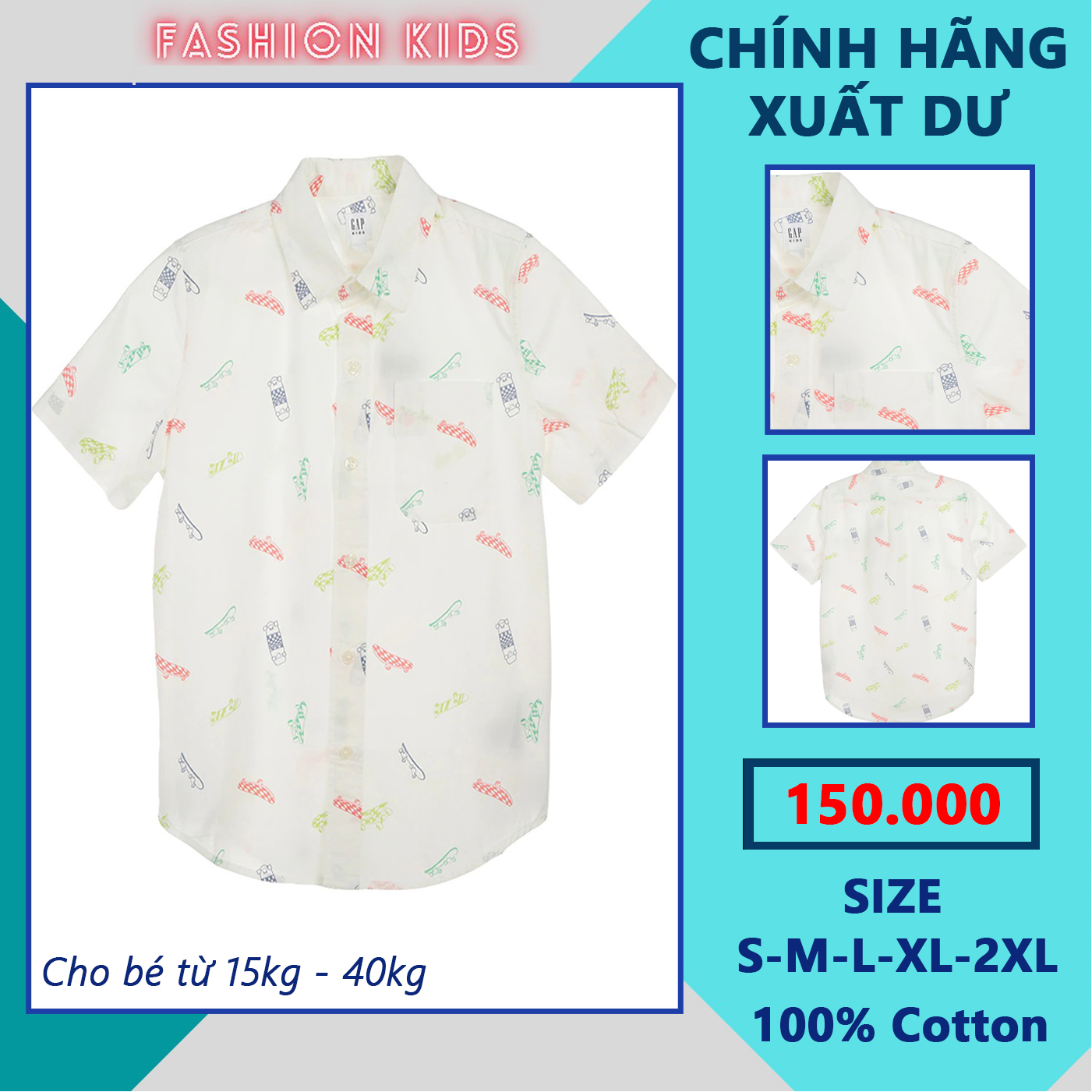 [FASHION KID - XUẤT XỊN] ÁO SƠ MI TRẺ EM TAY NGẮN MÀU TRẮNG HỌA TIẾT VẢI COTTON MỀM MỊN - FO76 SHOP