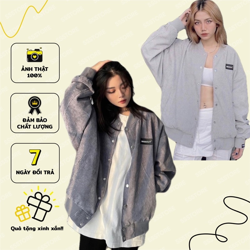 ♠áo Bomber Miss..out_ màu xám unisex ảnh thật SSSTore ( nam nữ mặc đều được)