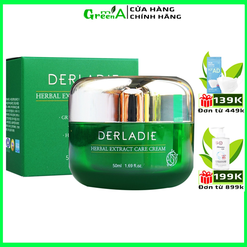 Kem Dưỡng Tràm Trà DERLADIE Giảm Mụn Kiềm Dầu 12 Giờ DERLADIE HERBAL EXTRACT CARE CREAM 50ml [NHẬP KHẨU CHÍNH HÃNG]