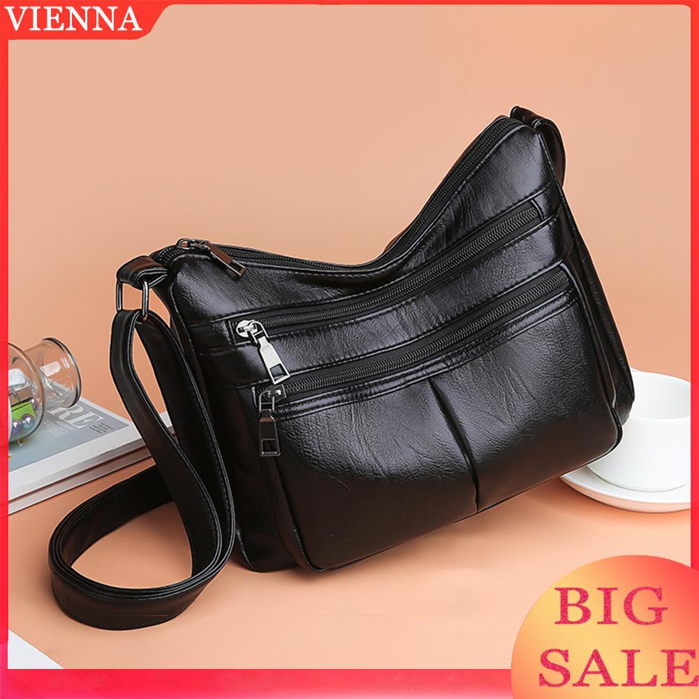 Túi đeo chéo da PU nhiều ngăn phong cách vintage thời trang cho nữ