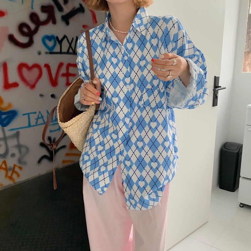 Áo sơ mi ZHELIHANGFEI tay dài dáng rộng họa tiết sọc theo phong cách Nhật Bản dễ phối đồ cho nữ