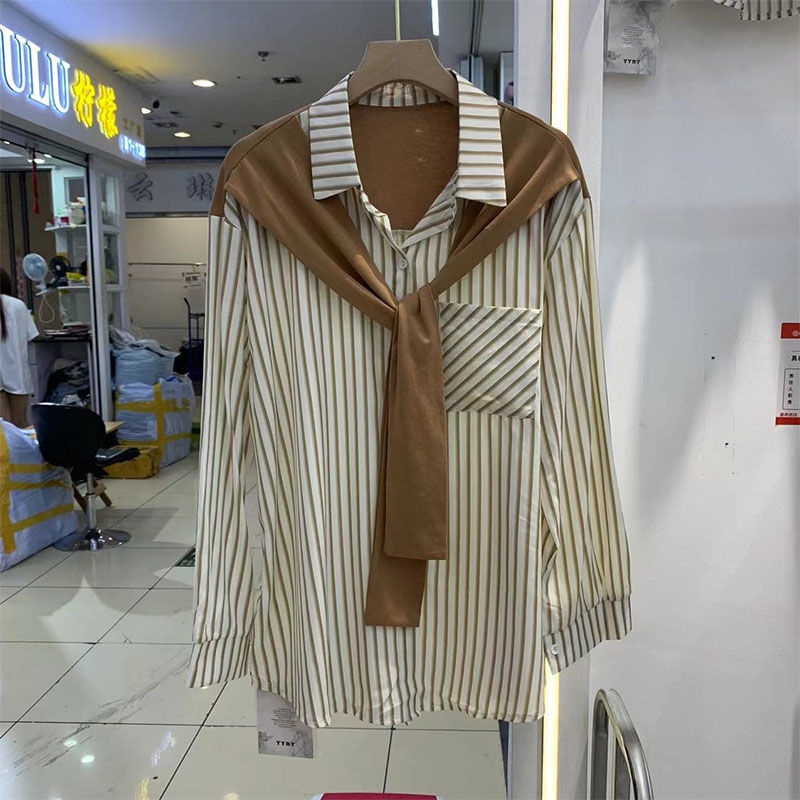 Áo Sơ Mi Nữ Dài Tay Cổ Bẻ Giả Hai Lớp Thời Trang Hàn