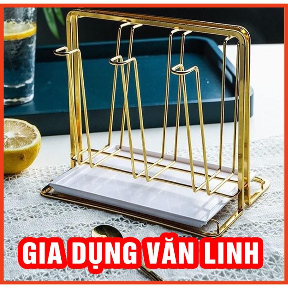 💖FREESHIP💖 Giá úp cốc hợp kim mạ vàng kèm khay sang chảnh