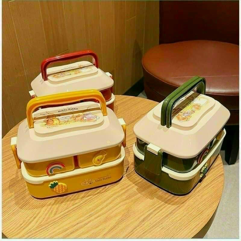 Hộp cơm giữ nhiệt lúa mạch 2 tầng-hộp cơ văn phòng tiện lợi có thể hâm nóng bằng lò vi sóng