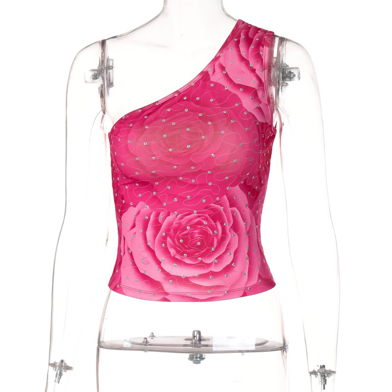 DUNEA Áo Tank Top In Hoa Đính Đá Kiểu Dáng Quyến Rũ Cho Nữ