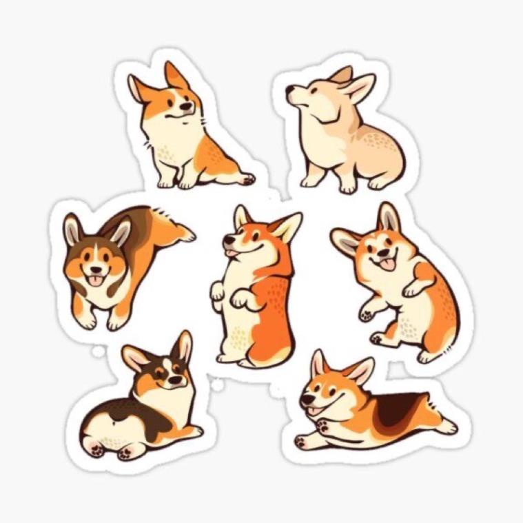 Bộ 100 sticker cún corgi cực kute dùng để trang trí điện thoại di động/ván trượt/vali không để lại dấu keo