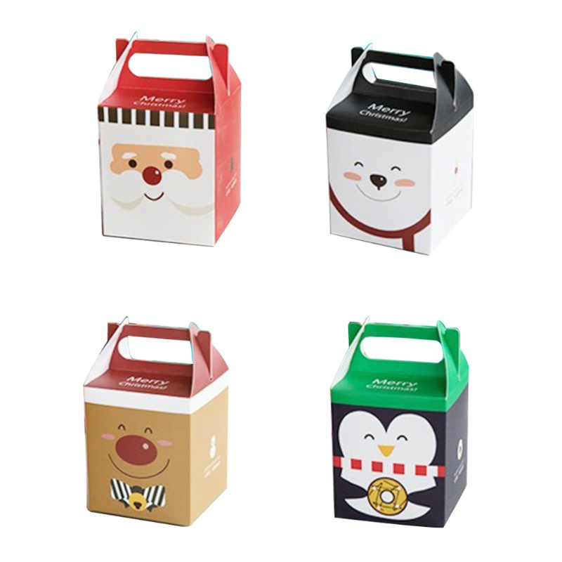 Hộp Giấy Đựng Quà Giáng Sinh Họa Tiết Ông Già Noel Tuần Lộc Chim Cánh Cụt Gấu Đáng Yêu