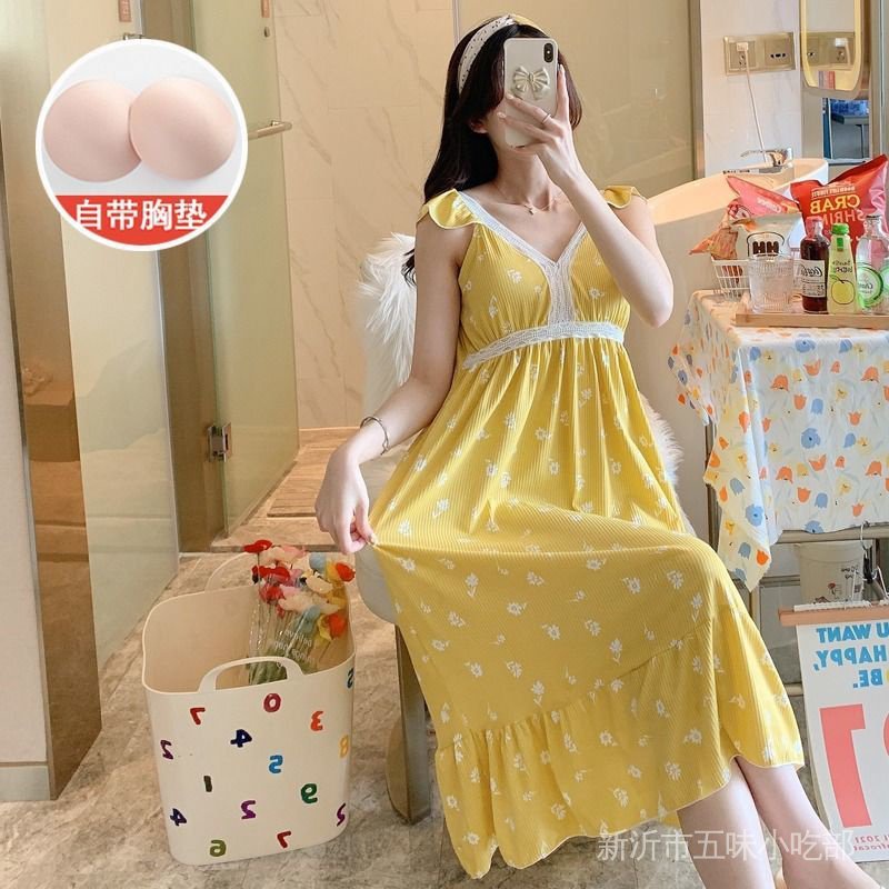 Đầm Ngủ Hai Dây Có Mút Đệm Ngực Phong Cách Mới Thời Trang Mùa Hè