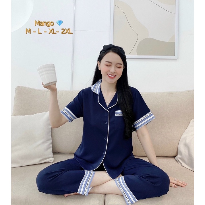 Đồ Bộ Pizama Lụa Mango Mềm Mát - Quần Dài Tay Ngắn Mẫu mới phom chuẩn hàng Có Size 50-75kg
