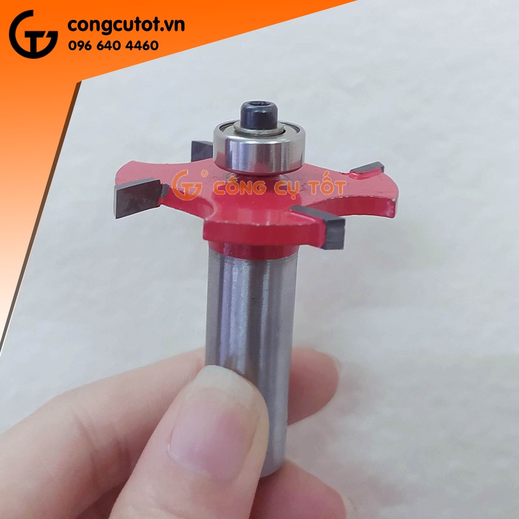Mũi cuốc gỗ 4 cánh đầu bi đỏ Φ42x4Tx4 chân 12.7mm rộng 4mm sâu 15mm