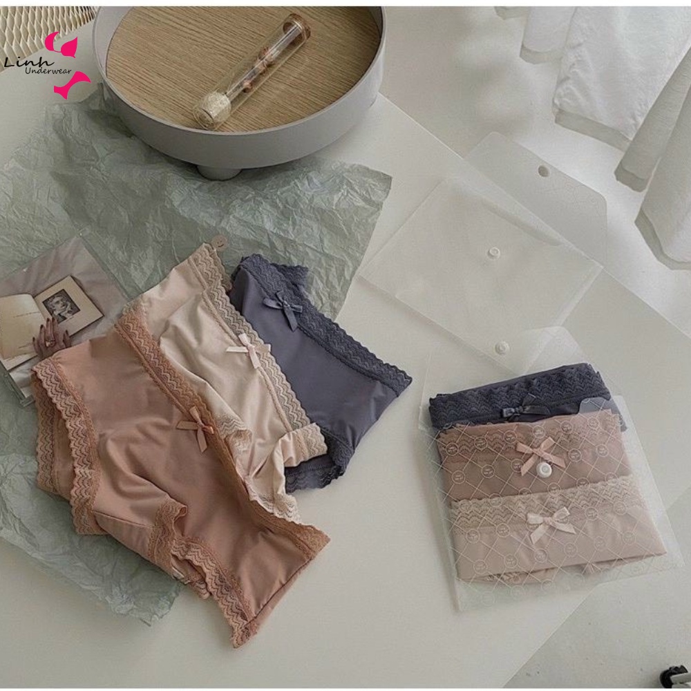 Set 3 chiếc quần lót lụa cao cấp kháng khuẩn , quần lót viền ren mềm mịn thoáng mát Phương Linh Underwear