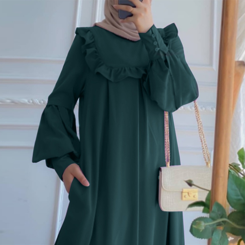 Áo đầm maxi ZANZEA tay dài cổ chữ O phong cách hồi giáo thời trang cho nữ