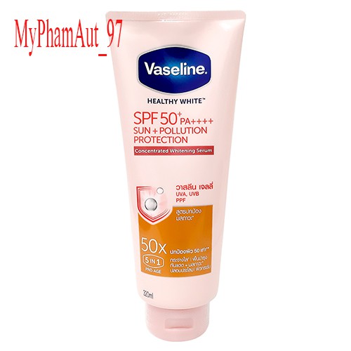 Chống Nắng, Dưỡng Thể Trắng Da Vaseline Thái 50X Healthy White SPF50+ PA++++ 320ml 5in1_CNVT50